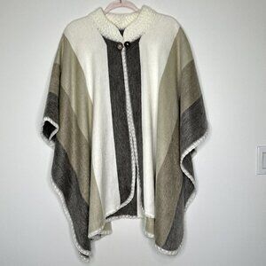 Cream Slate Ruana Alpaca Blend Shawl Poncho Style Native Made in Ecuador Soft